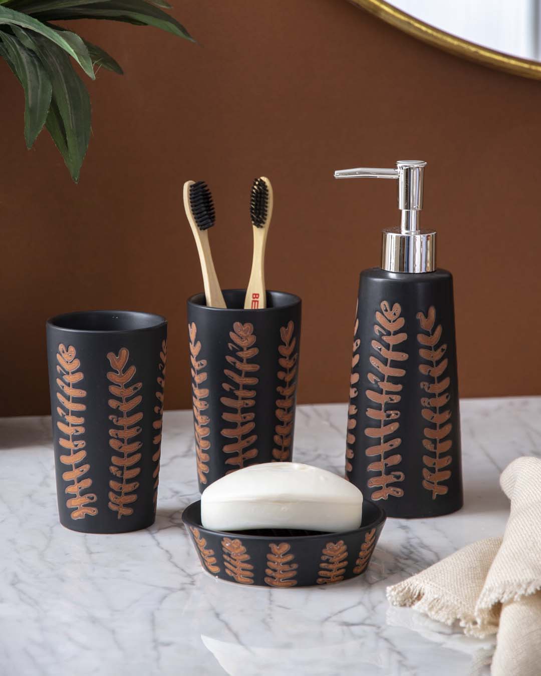 Fern Leaf 4-Piece Bath Set - Black 