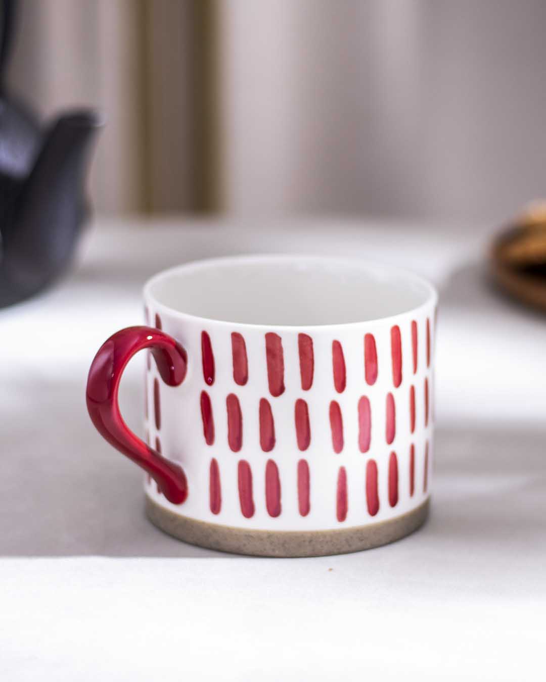 Red & White Nordic Ceramic Mug