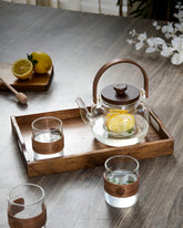 Glass Tea Set With Wooden Accents - 8 Piece Set 