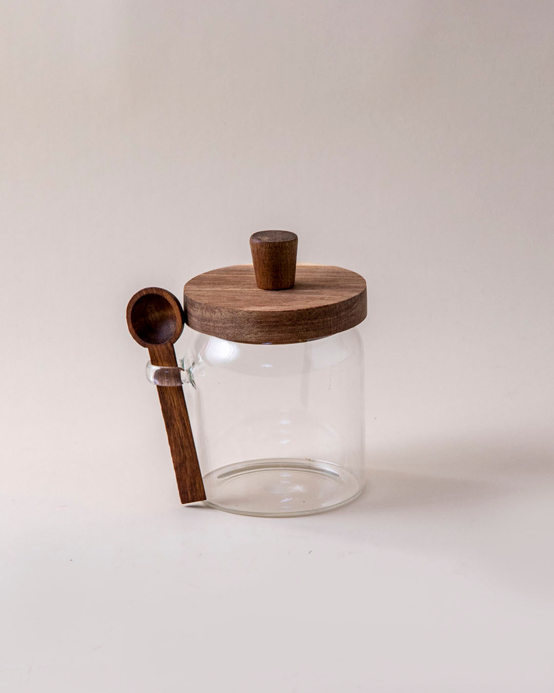 Glass Storage Jar with Wooden Lid and Spoon - Small 