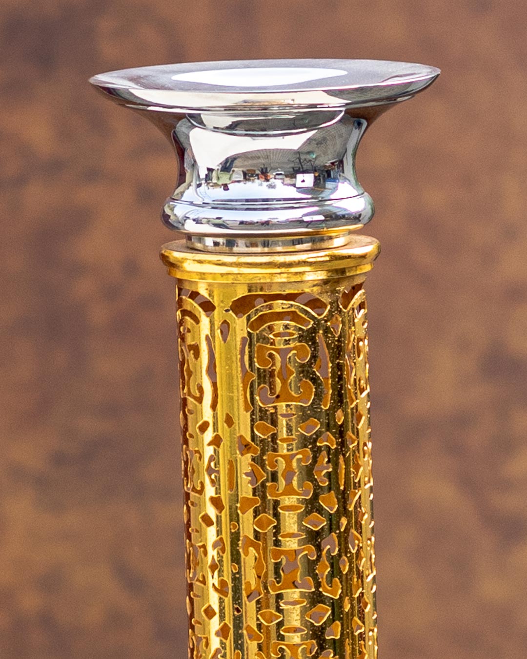 Antique Pillar Shape Brass Candle Stand - 14"