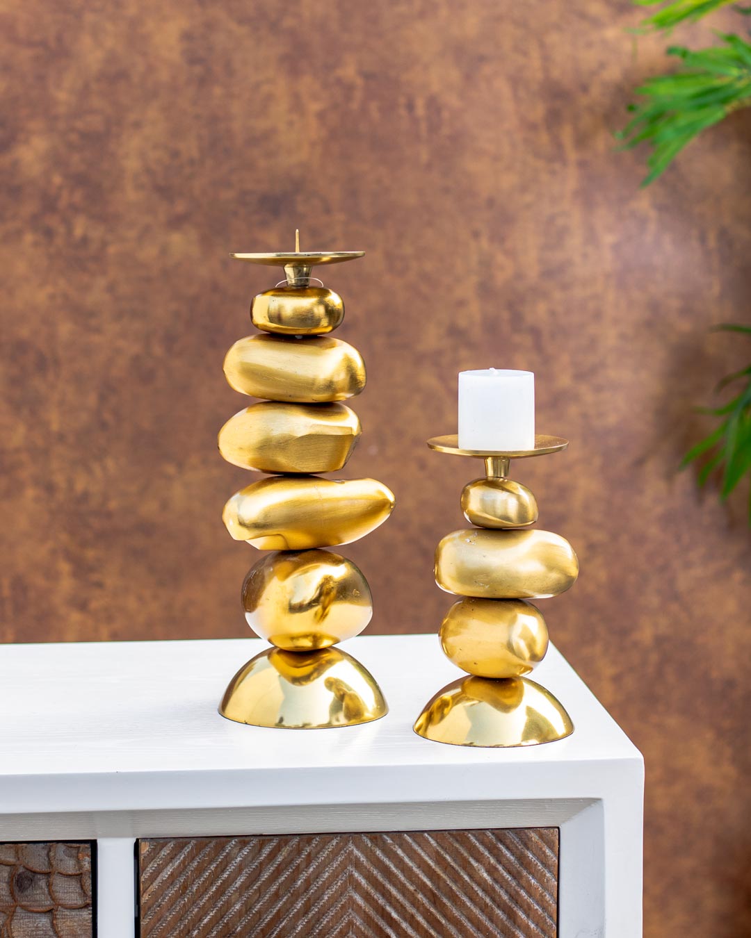 Antique Stone Pillar Candle Stand - Large - The Decor Kart 