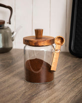 Glass Storage Jar with Wooden Lid and Spoon - Medium 
