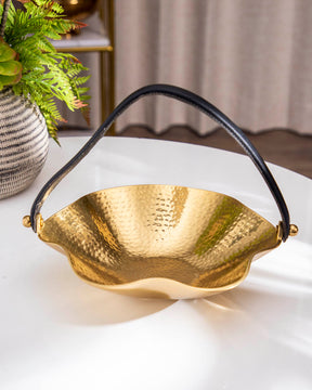 Gold Solid Tray With Leather Handle