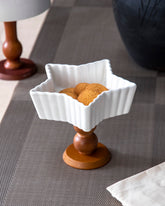 All White Star Ice Cream Bowl with Wooden Base - Small 