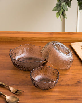 Hammer Pattern Glass Bowl - Set of 3
