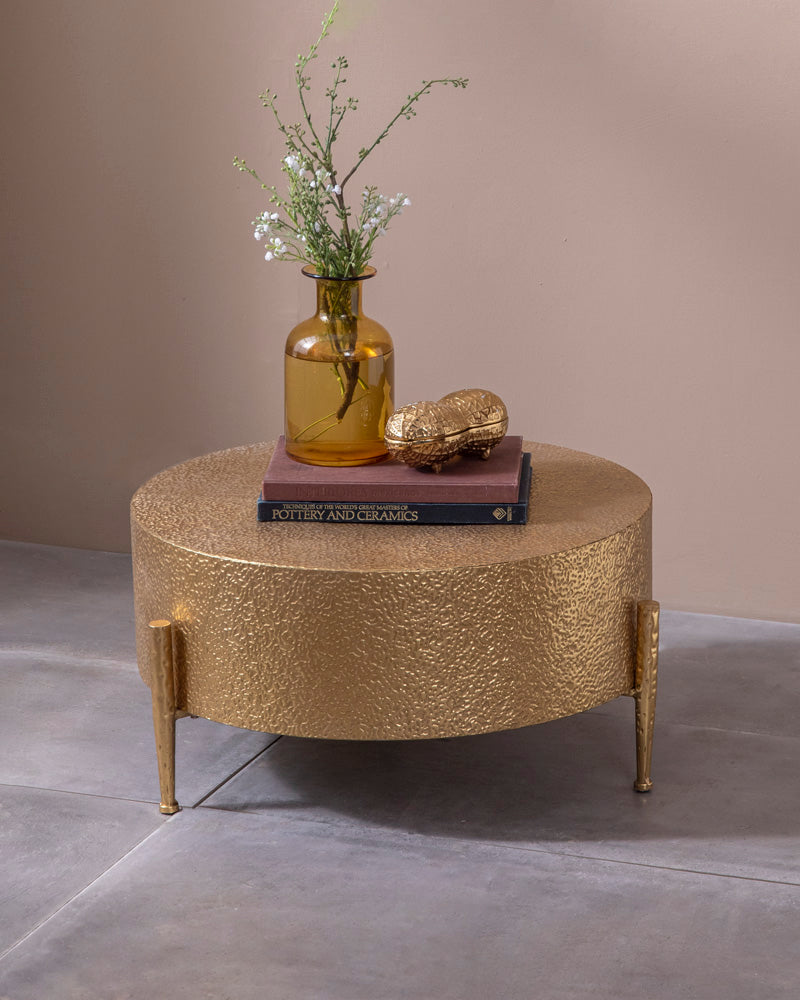 Hammered Gold Round Shape Coffee Table - Small 