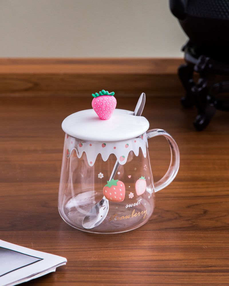 Transparent Glass Coffee Mug with Spoon & Lid Set