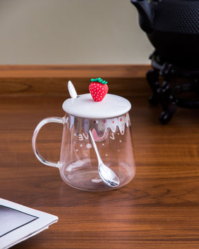 Clear Glass Coffee Mug with Spoon & Lid Set