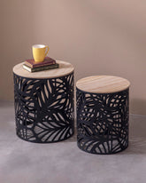 Palm Leaf Nesting Table - Black - Set Of 2 