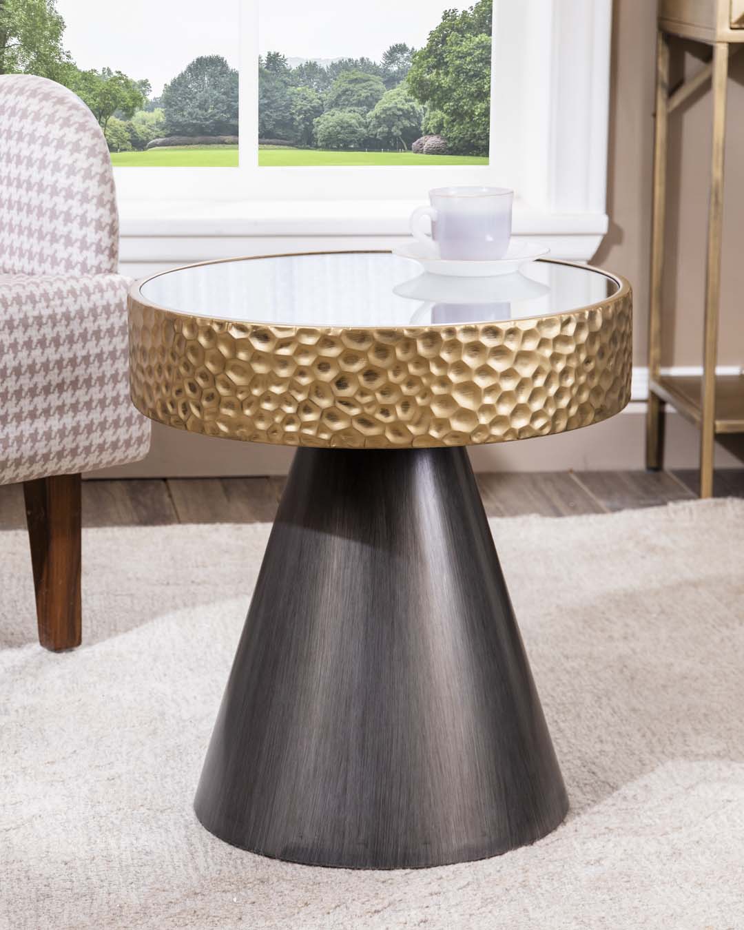 Hammered Conical Base Coffee Table 