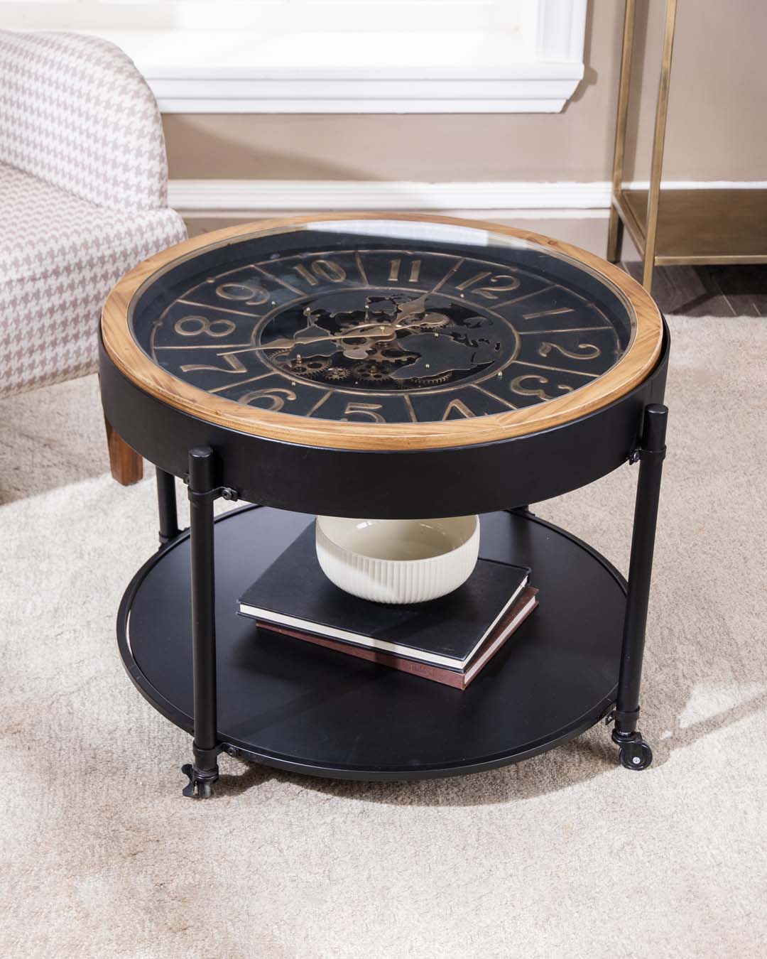 Moving Gears Coffee Table with Clock Top 