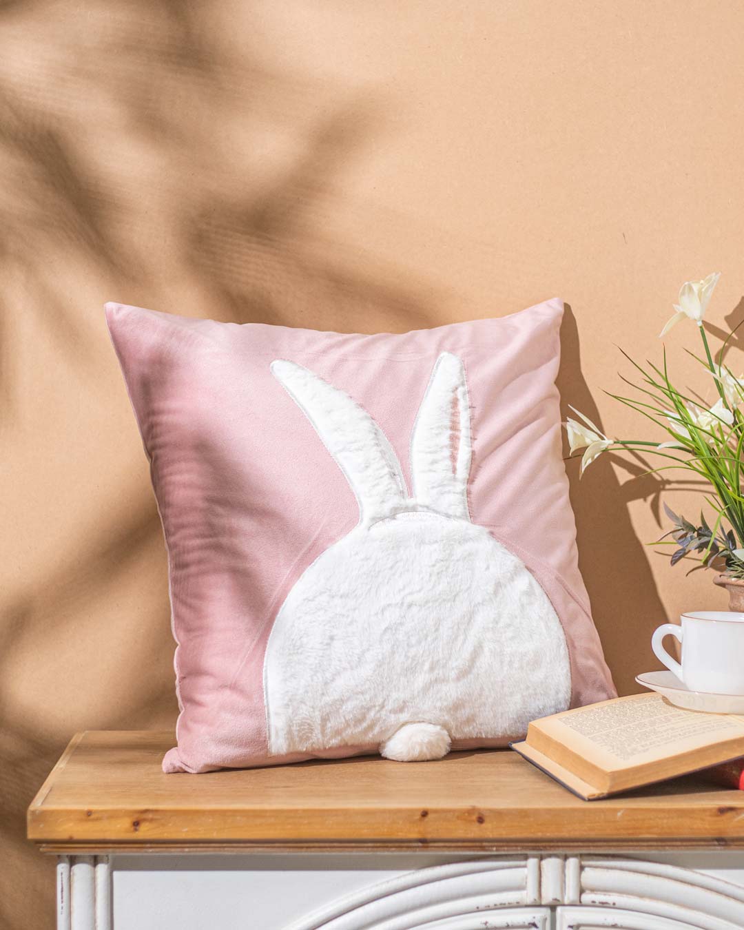 Rabbit Embroidery Cushion Cover - Pink 