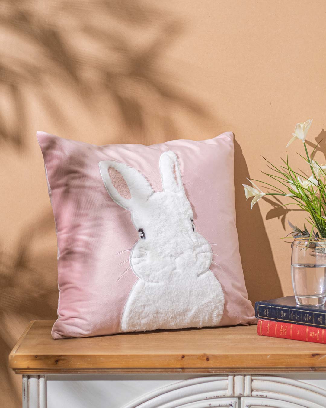 Rabbit Embroidery Cushion Cover - Pink 