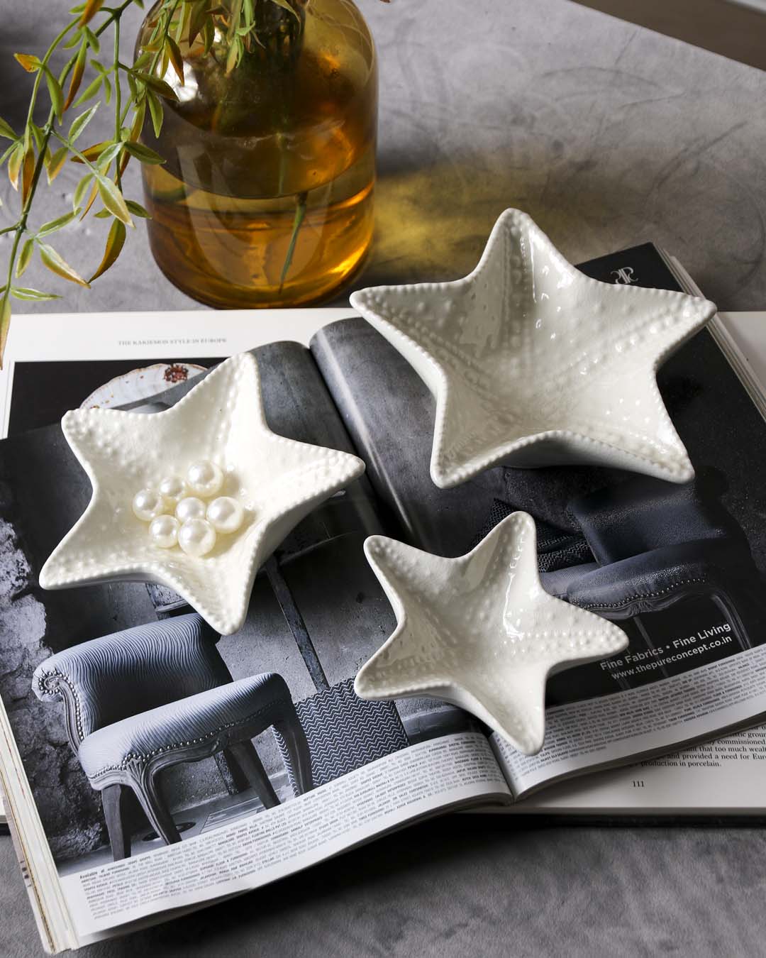 Starfish - Set of 3 White Nut Bowls 