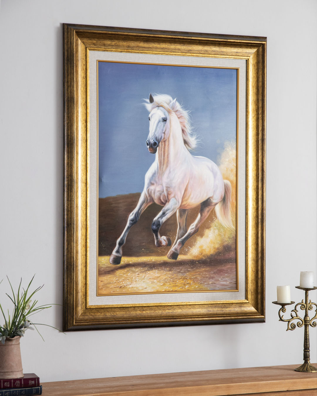 'White Horse' Handmade Oil Painting - 34x46 Inch 