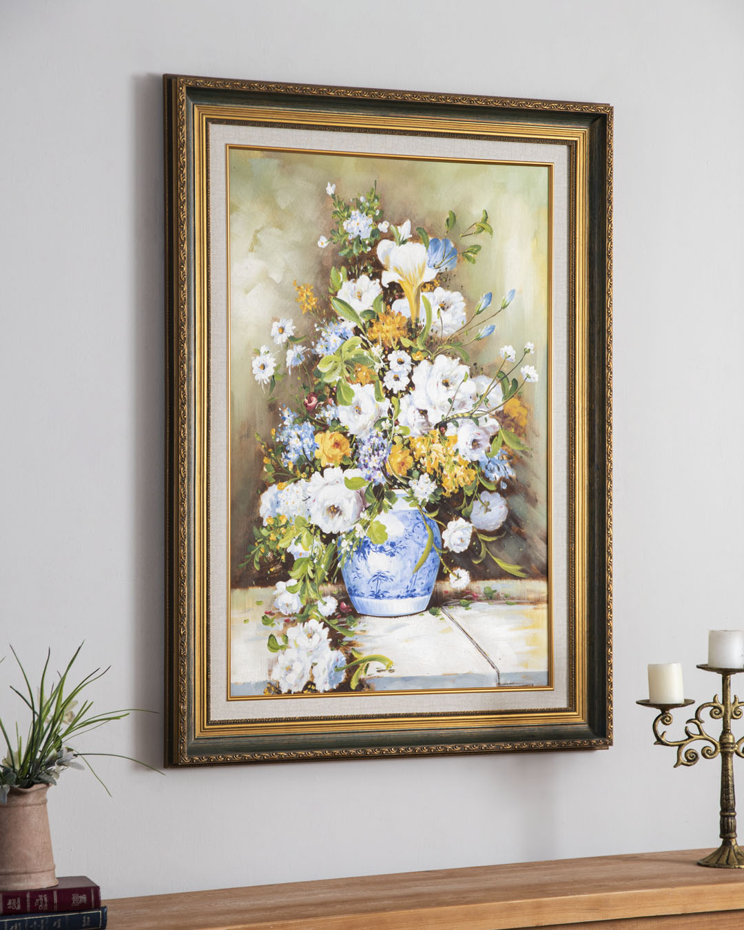 'Blue Vase' Handmade Oil Painting - 34x46 Inch 