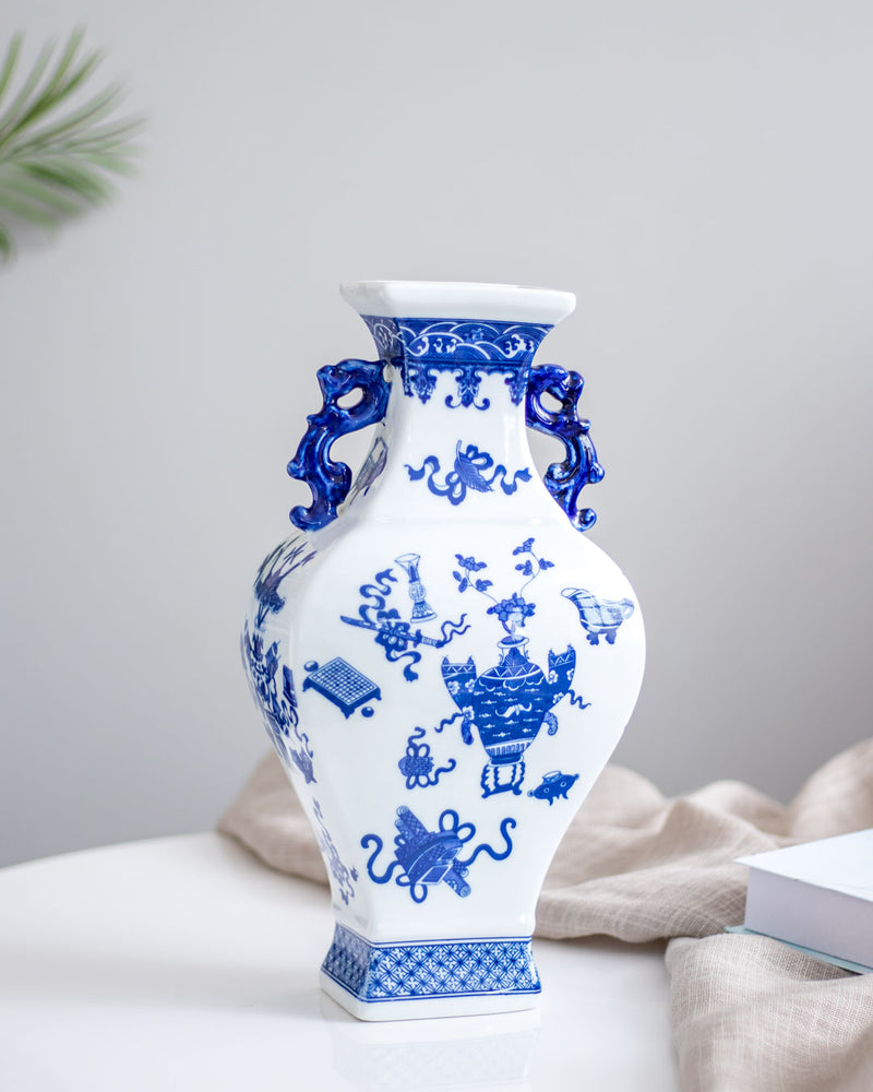 'Household' Blue & White Porcelain Vase