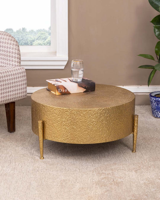Hammered Gold Round Shape Coffee Table - Small