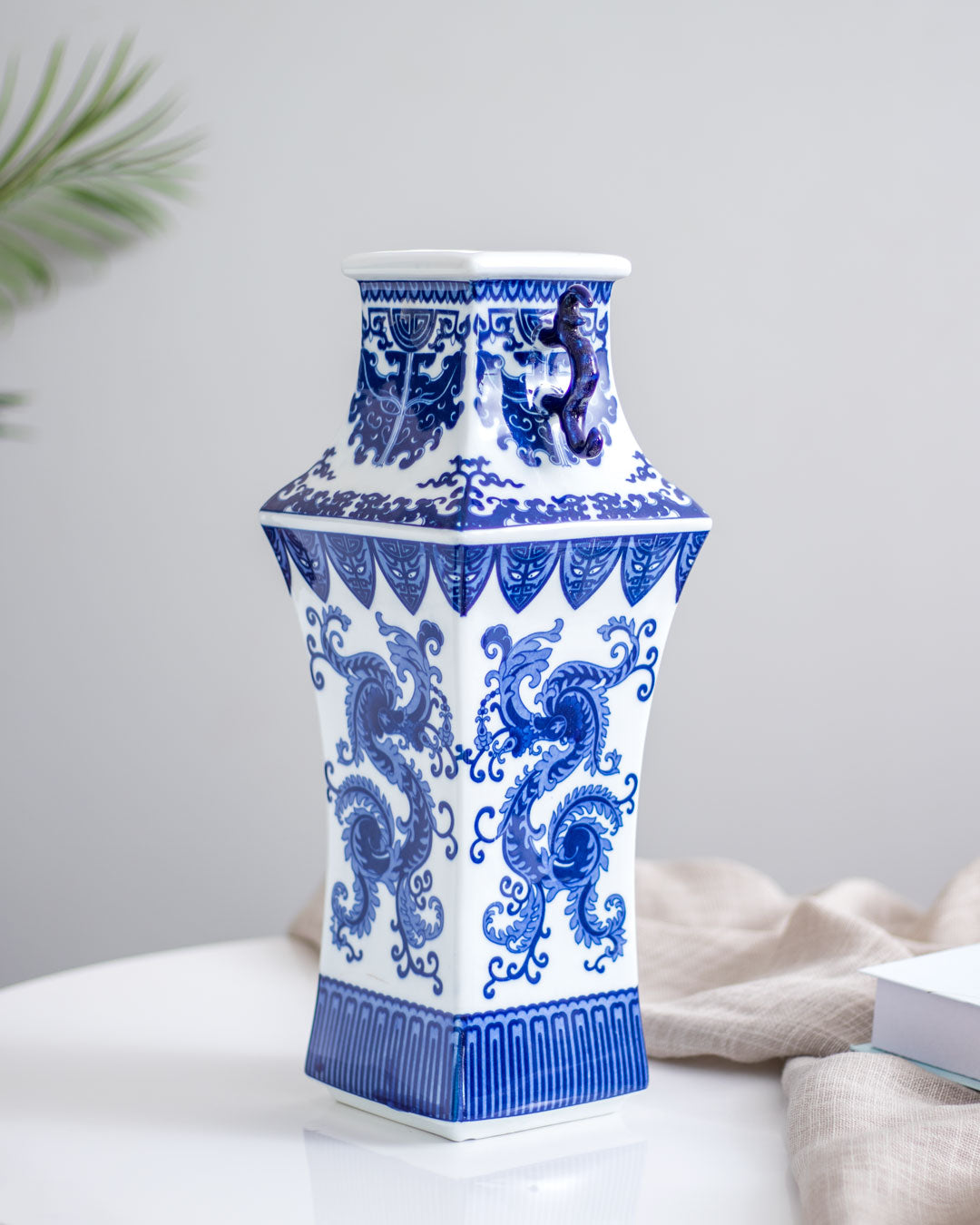 'Flying Dragon' Square Porcelain Vase