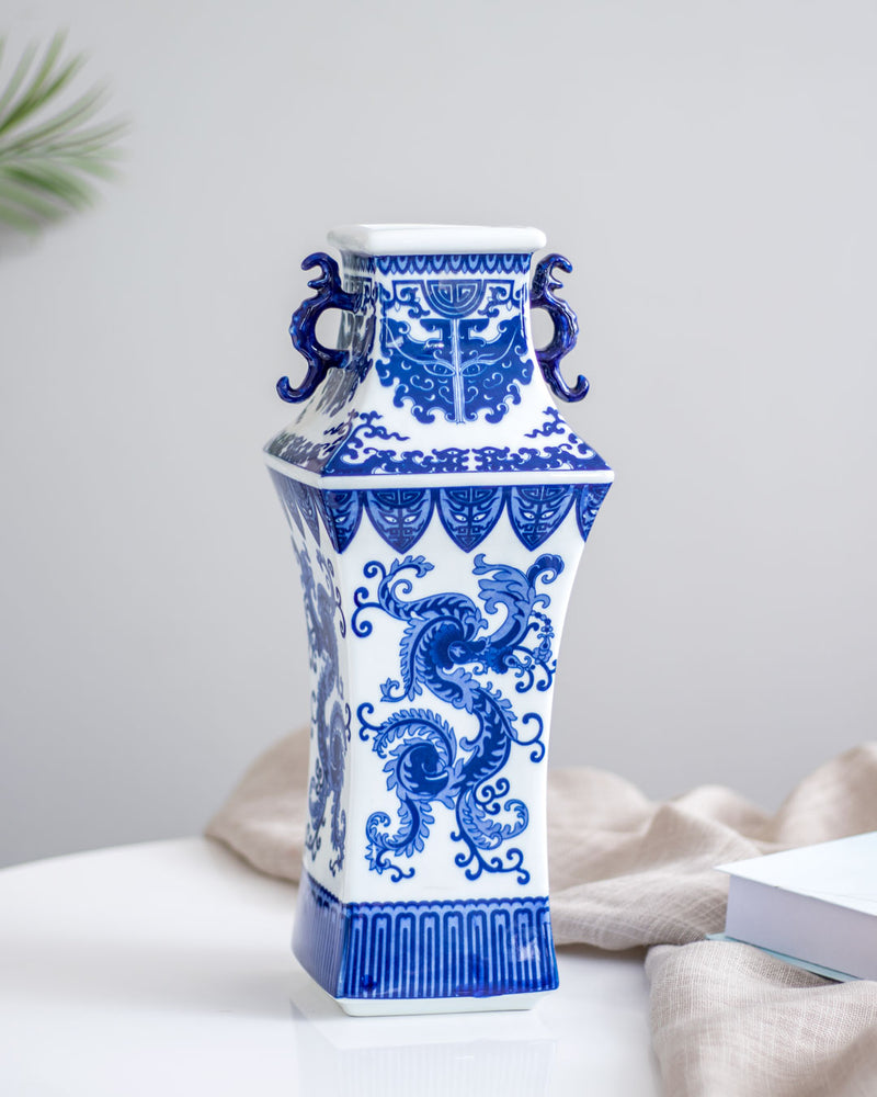 'Flying Dragon' Square Porcelain Vase