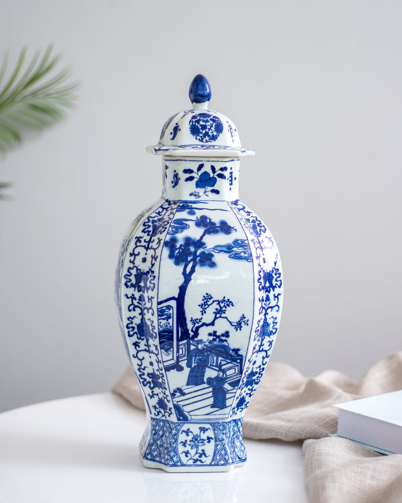 Oriental Blue & White Lidded Jar