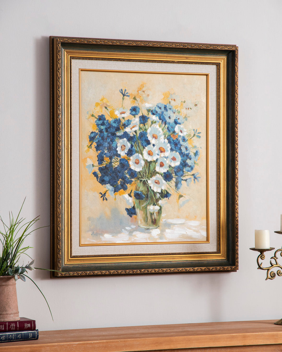 'Blue Flower' Handmade Oil Painting - 28x32 Inch 