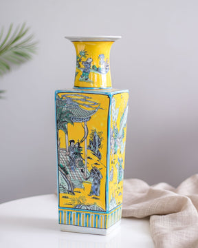 Oriental Landscape Yellow Porcelain Vase