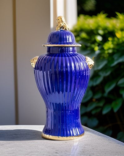 Luxe Royal Blue Foo Dog Temple Jar-Large