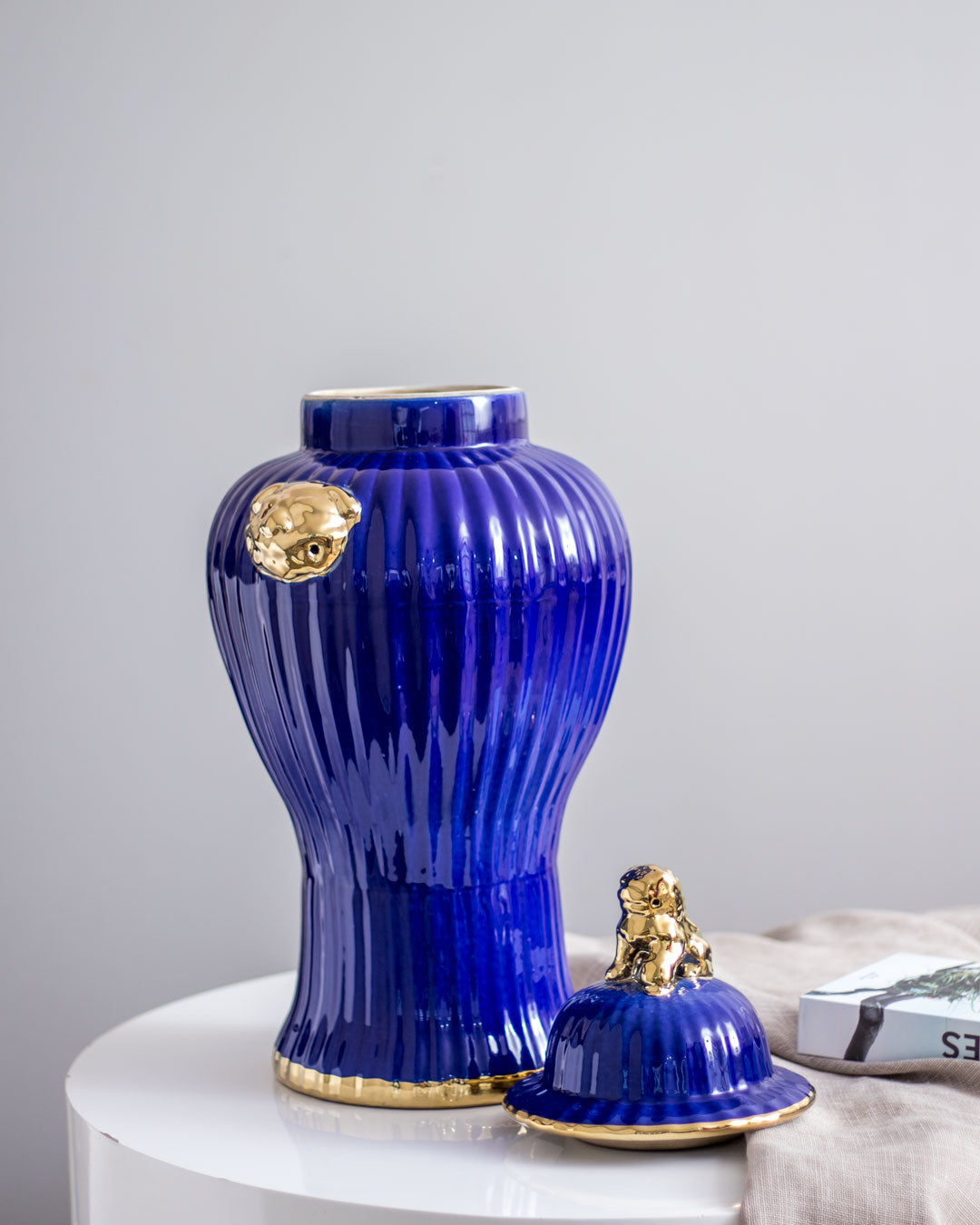 Luxe Royal Blue Foo Dog Temple Jar