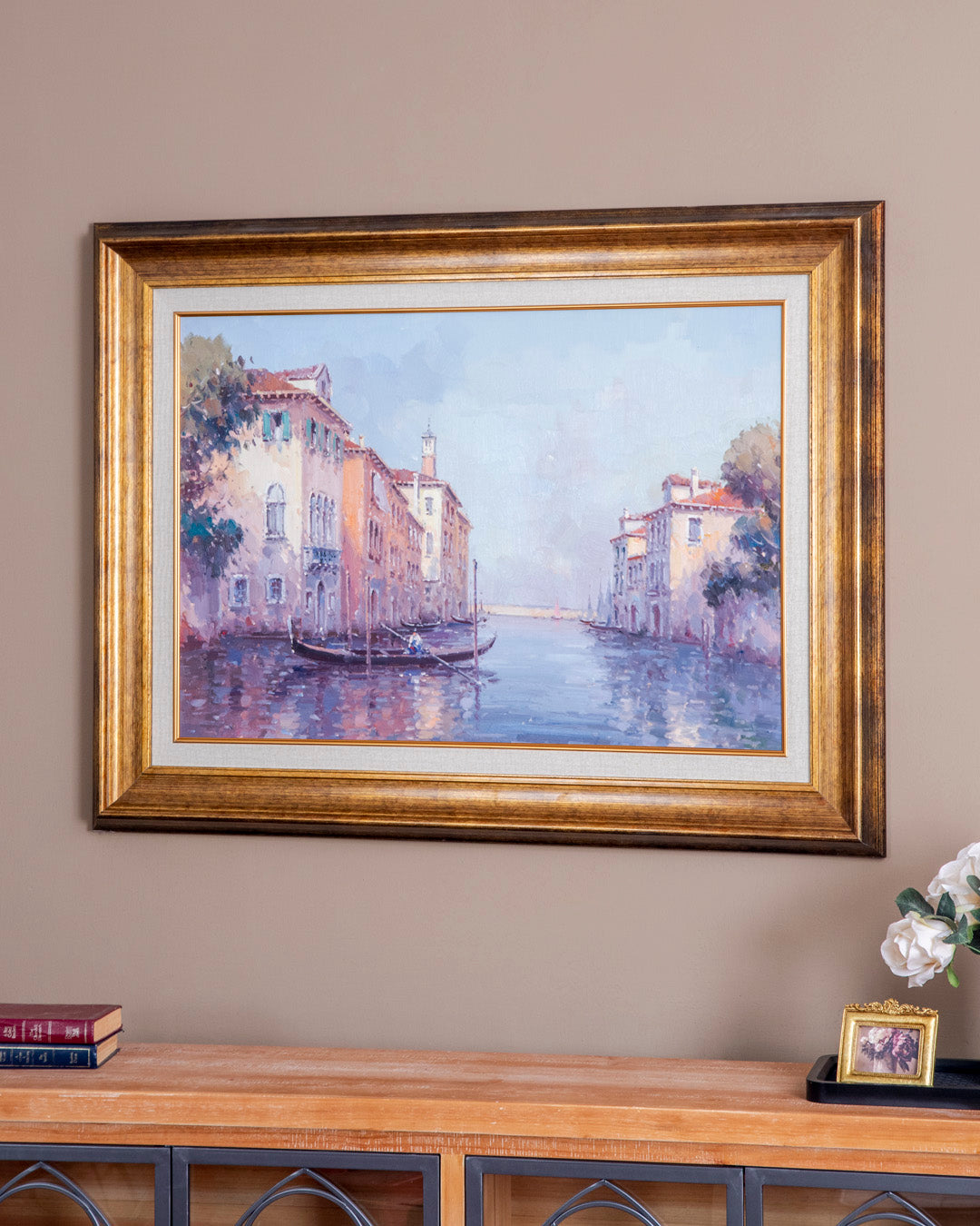 'Boat in River' Hand made Oil Painting - 34x46 Inch 