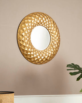 Fractal wall mirror with a geometric gold frame creating a dynamic look. 