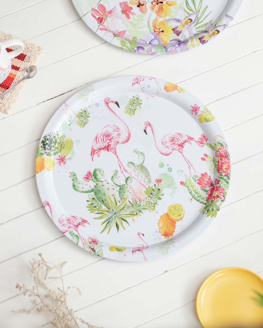 'Flamingo' Round Serving Tray- set of 2 - The Decor Kart 