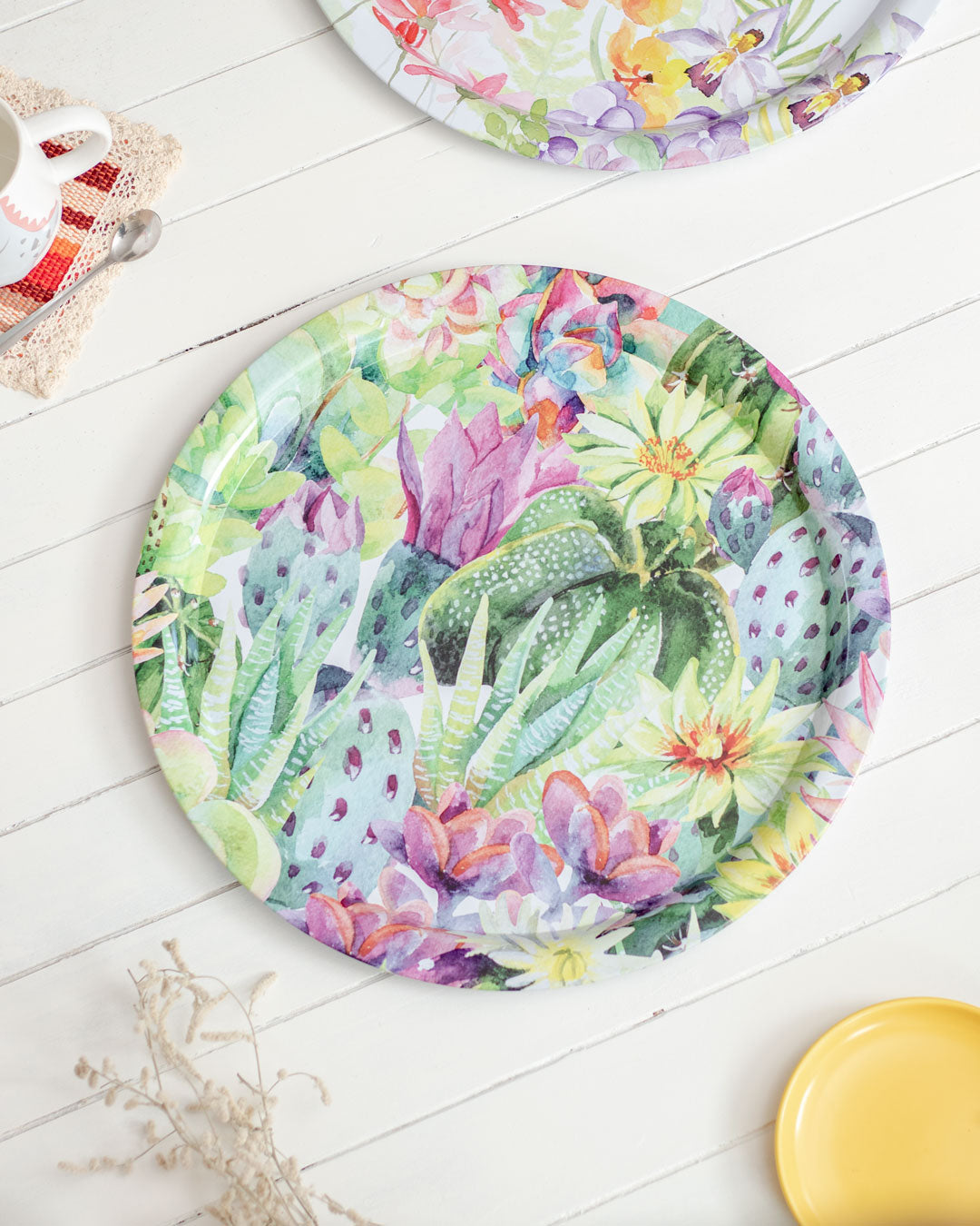 'Succulents' Round Serving Tray- set of 2 - The Decor Kart