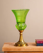 Ribbed Trumpet Glass Vase - Green 