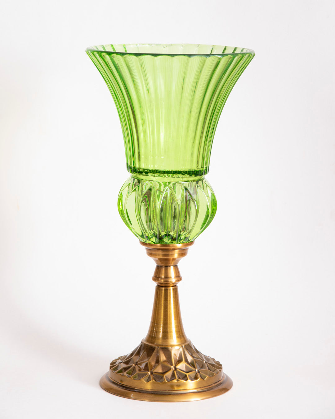 Ribbed Trumpet Glass Vase - Green 