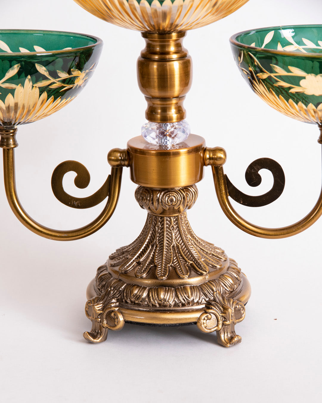 Emerald Footed Decorative Glass Bowl 