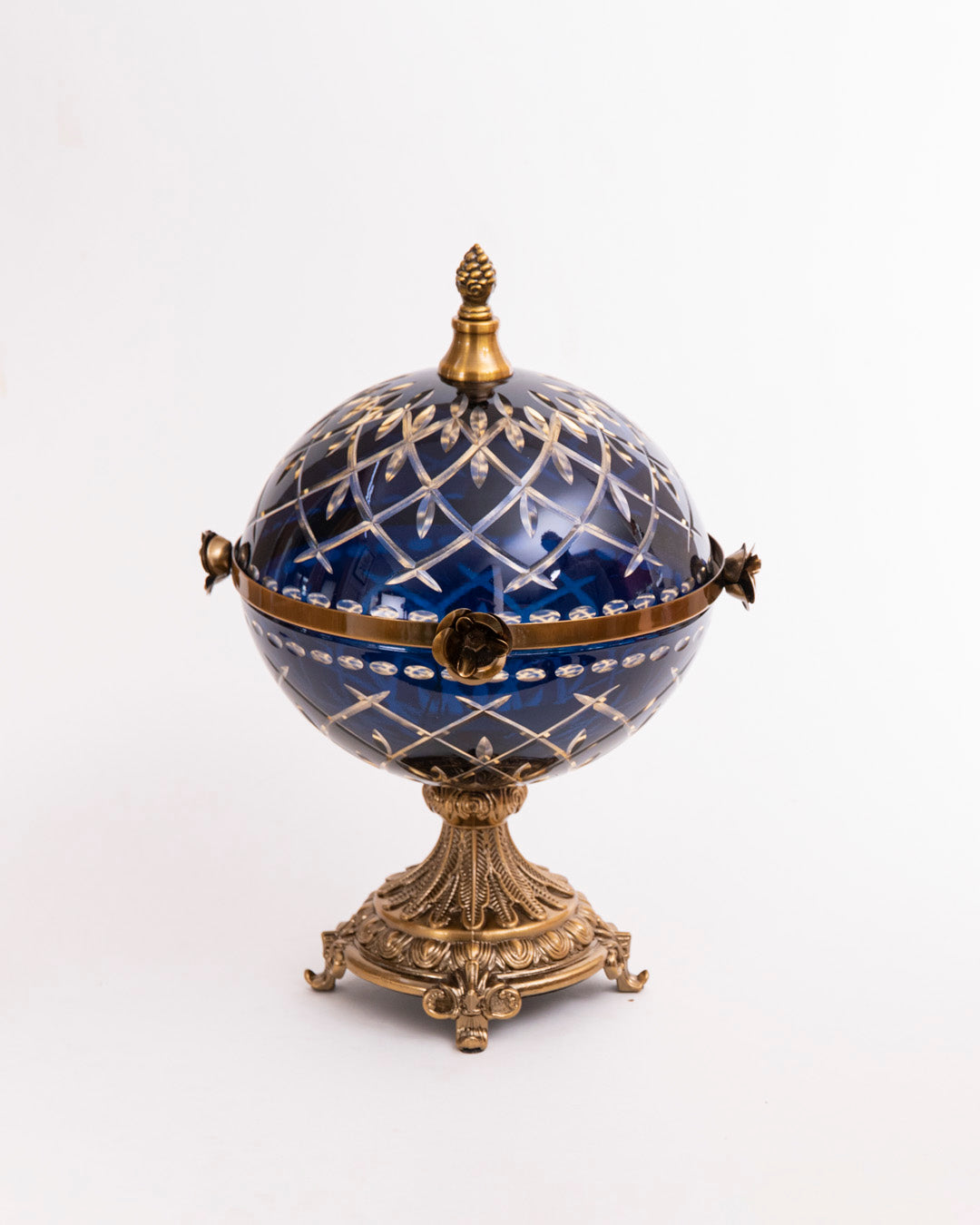 Ornamental Globe Decorative Lidded Vase - Blue 