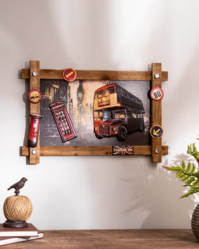 Double Decker Bus Vintage Wooden Frame Poster