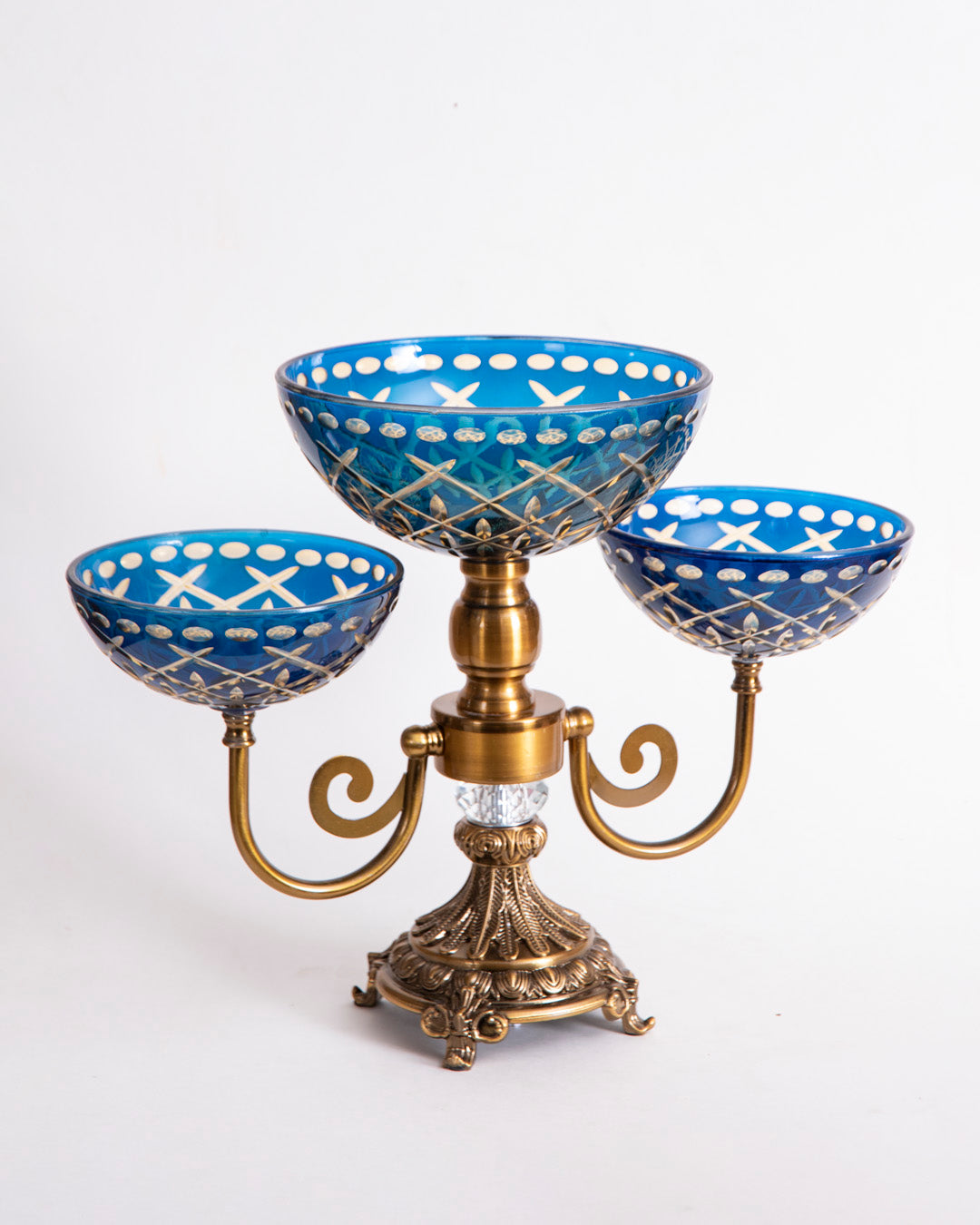 Vintage European Triple Arm Decorative Bowl - Blue 