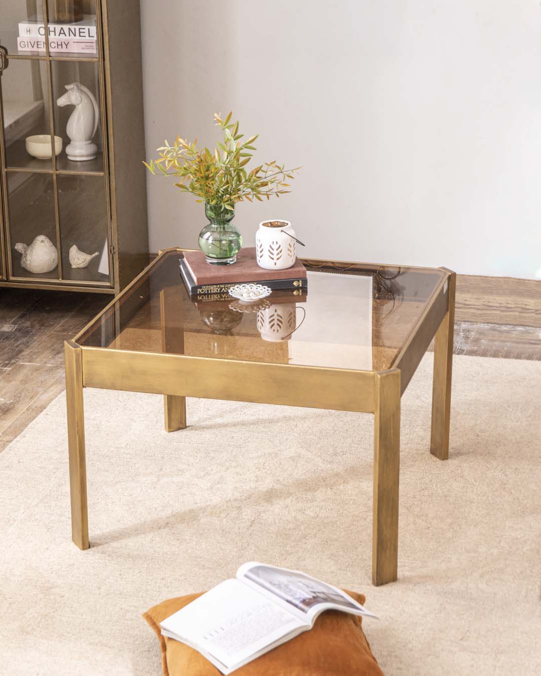 Golden Glass Top Coffee Table 