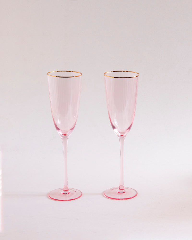 Ribbed Champagne Flute - Pink - Set Of 2 