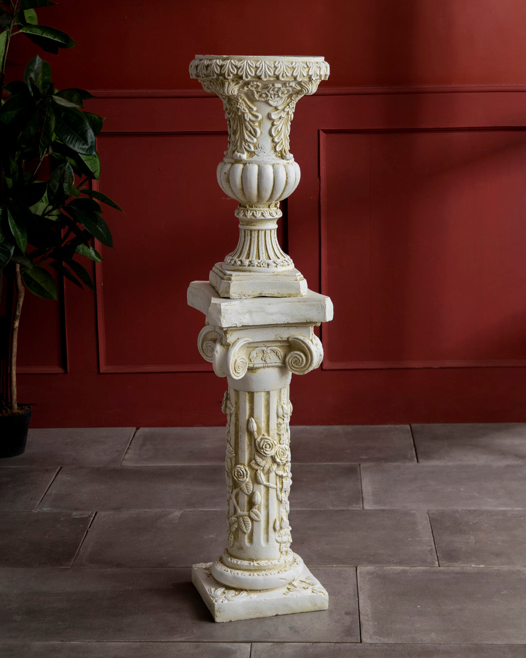 Imperial Bloom Corinthian Planter With Floral Pedestal 