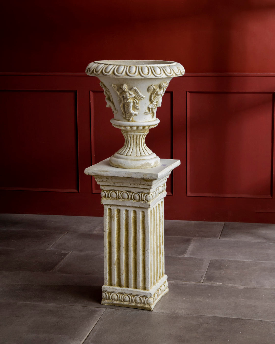 Neoclassical Angel Relief Urn Planter With Pedestal 