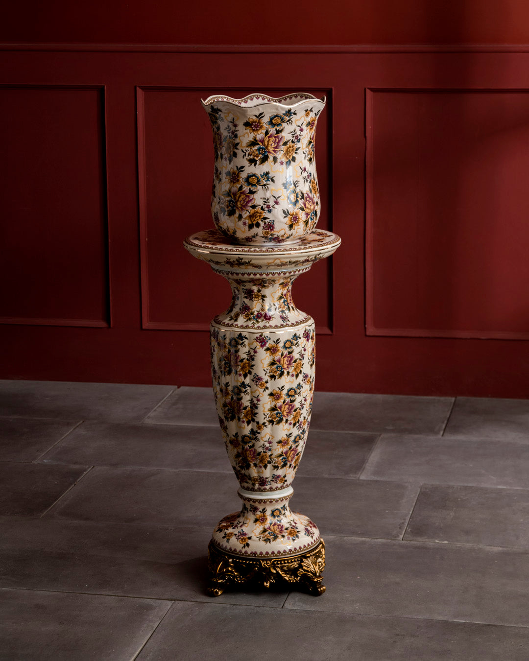 'Imperial Floral' Ornamental Vase With Pedestal Stand 