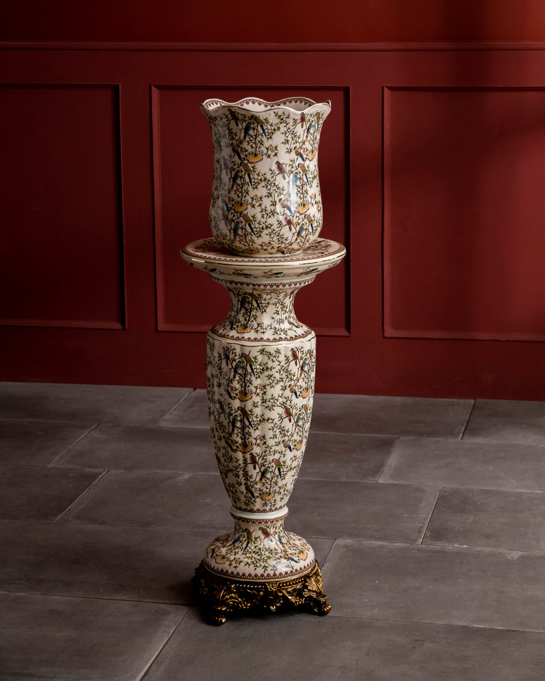 'Imperial Aviary' Ornamental Vase With Pedestal Stand 