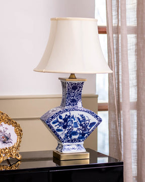 'Warriors' Fan Shape Porcelain Vase Table Lamp