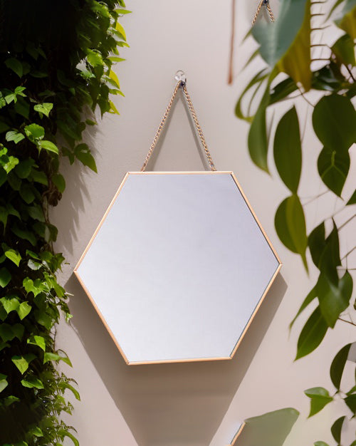 Golden Hanging Hexagonal Mirror - Small - The Decor Kart