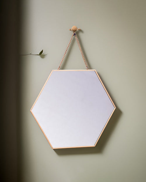Golden Hanging Hexagonal Mirror - Small - The Decor Kart