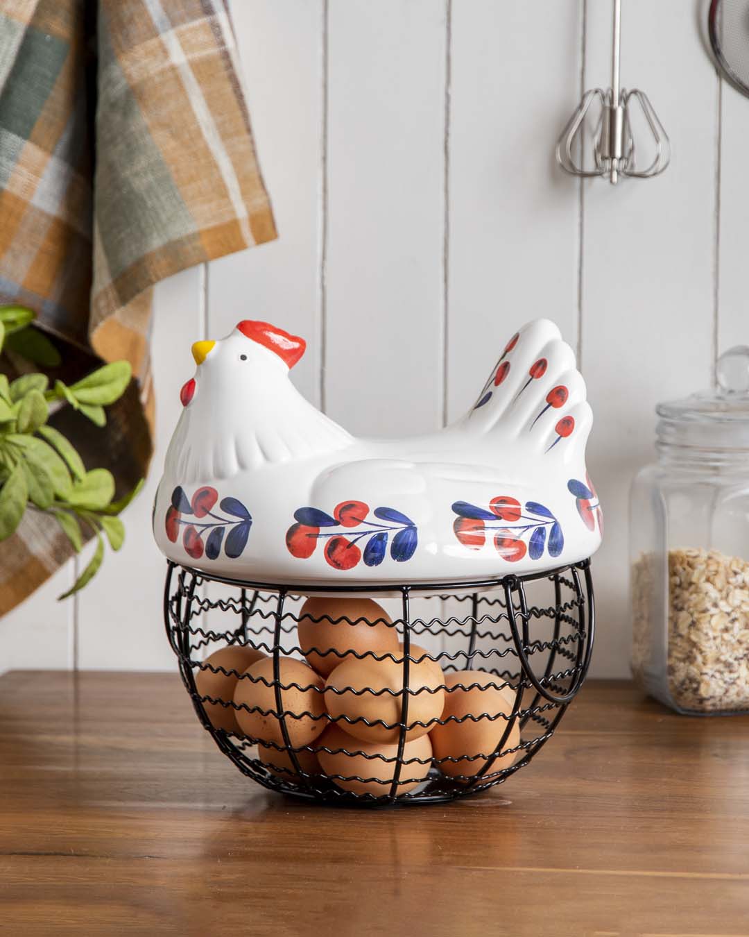 Cherry Flower - Ceramic Top Rooster Basket 